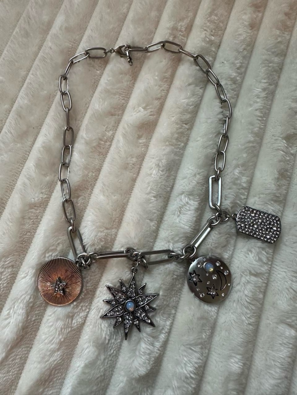 Silver Charm Necklace with Star & Moon Pendants